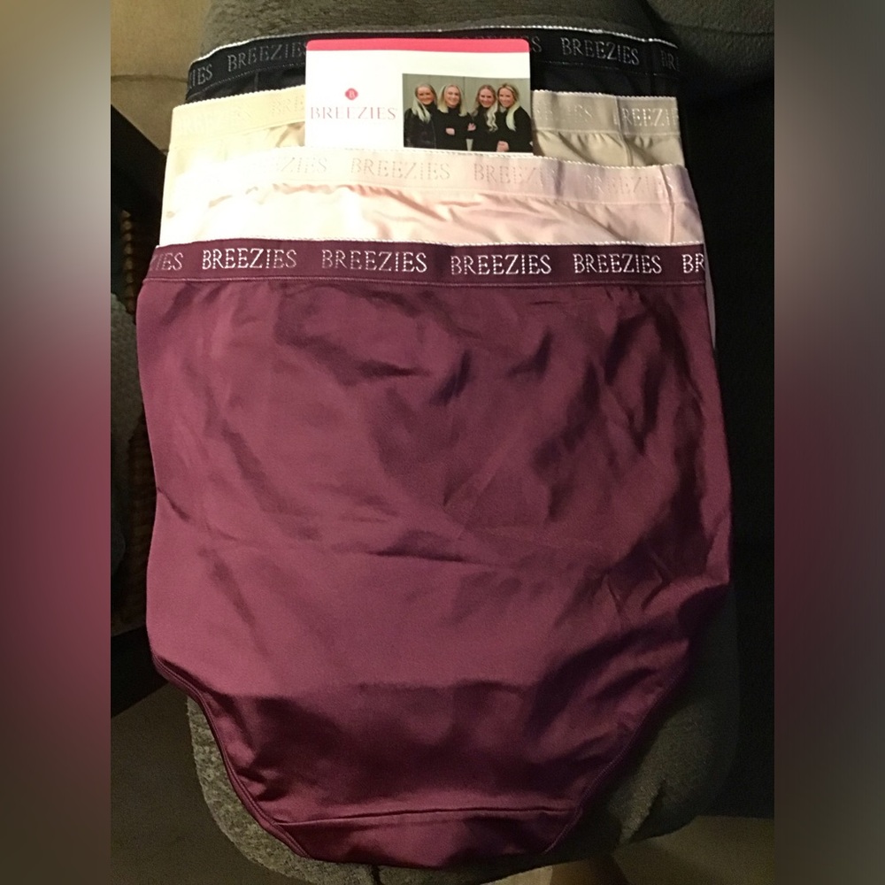 NWT Women’s M Breezie Pack of 4 Smooth Hi-cut Briefs in Pink, Nude, Blk, Burg. - Picture 2 of 3
